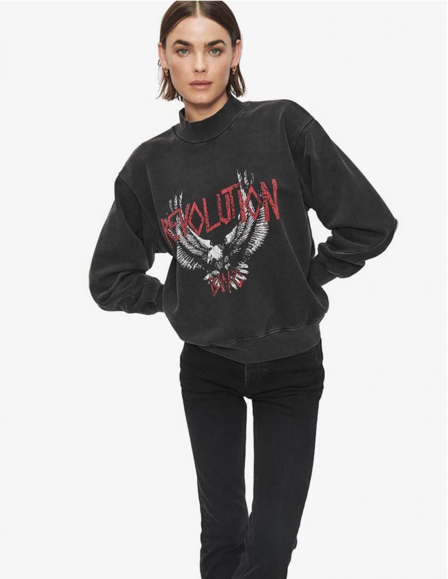 Anine Bing Saint Revolution Sweatshirt In Washed Black at Storm Fashion